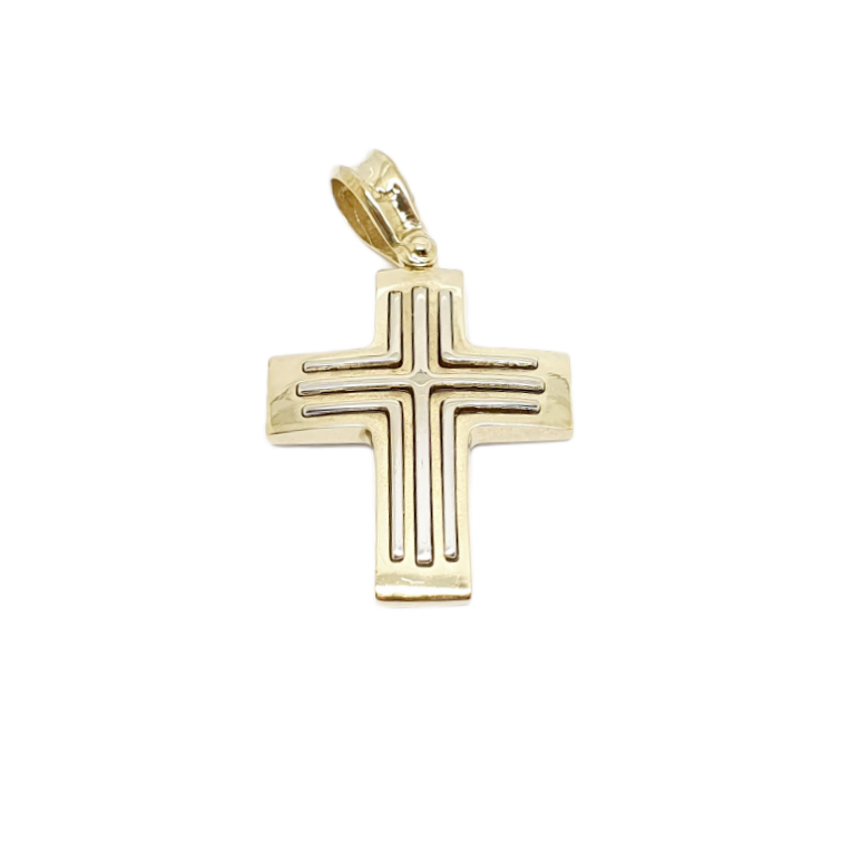 Croce in oro giallo k14 con dettagli in oro bianco (code H1912)